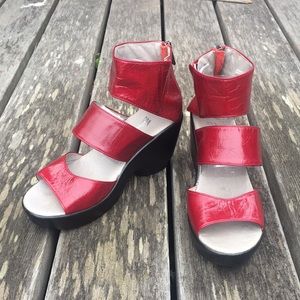 Antelope Red Leather Wedge Sandals